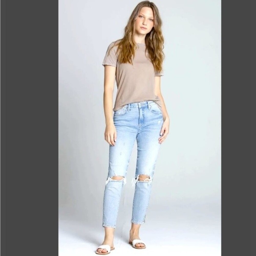 Driftwood Gizelle Girlfriend Skinny Embroidered distressed jeans